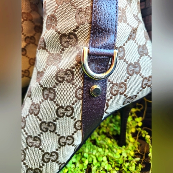 GUCCI Tan GG Canvas Monogram Side Rings Leather Luxury Heels Y2k Pointy Boots 39 - Picture 4 of 13